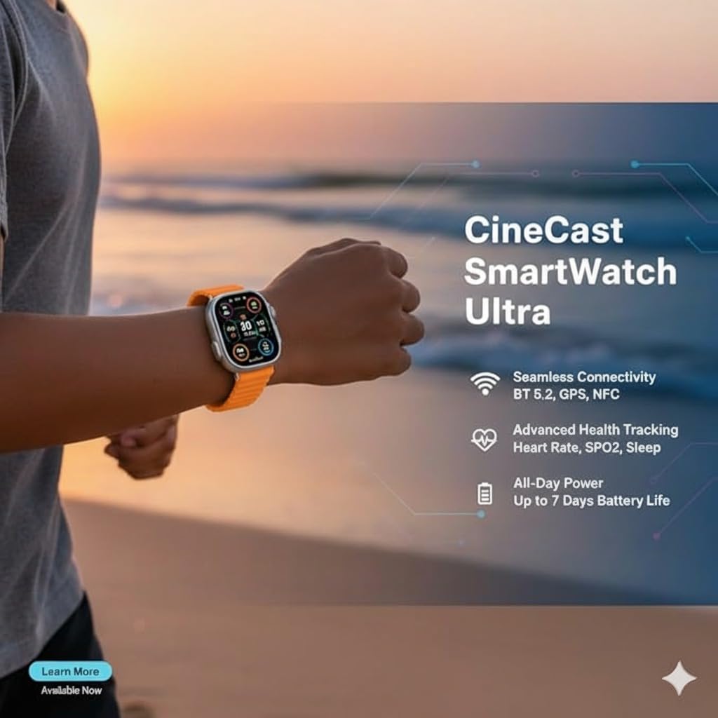 T800 Ultra LTE Smart Watch with Orange Silicon Band With Digital Display