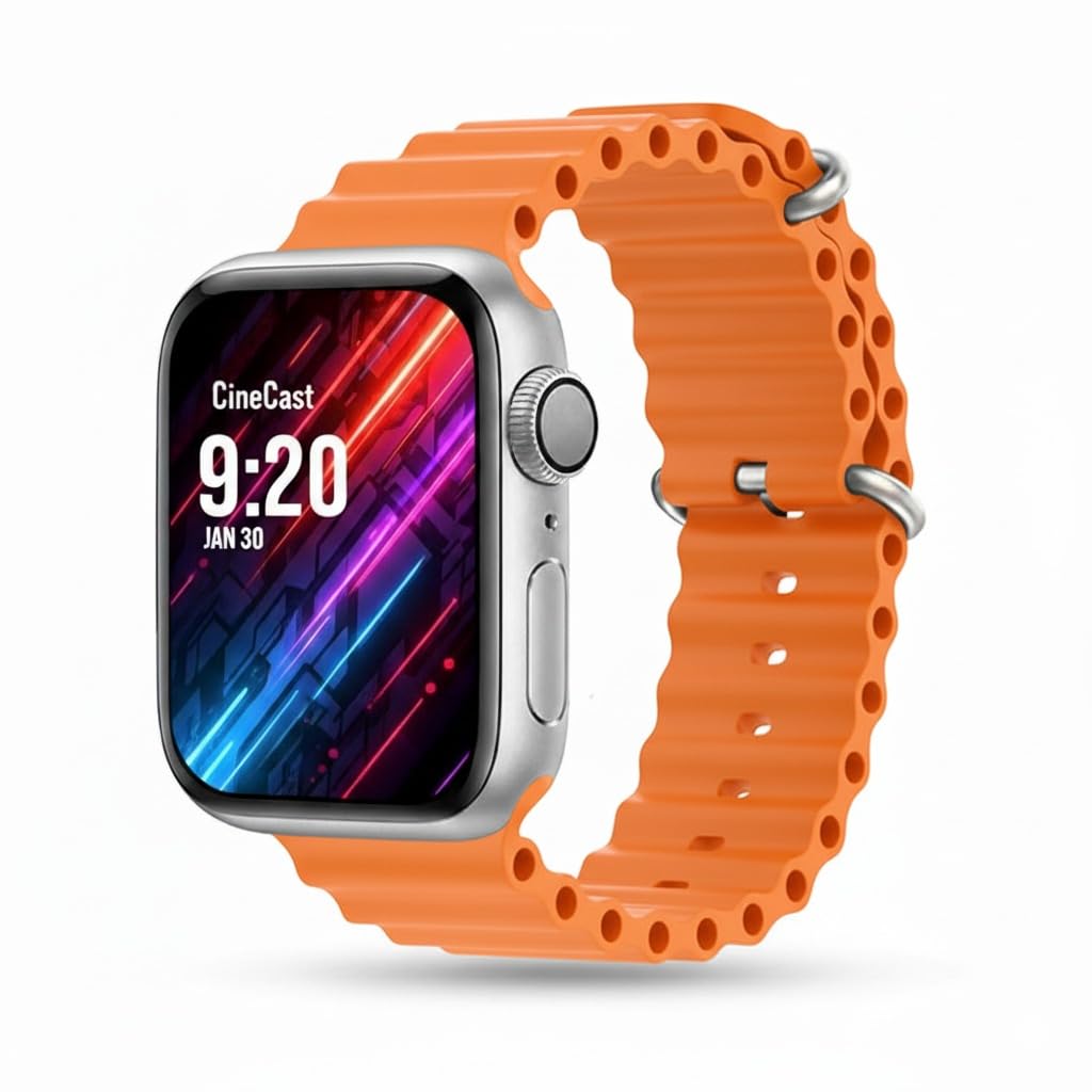 T800 Ultra LTE Smart Watch with Orange Silicon Band With Digital Display