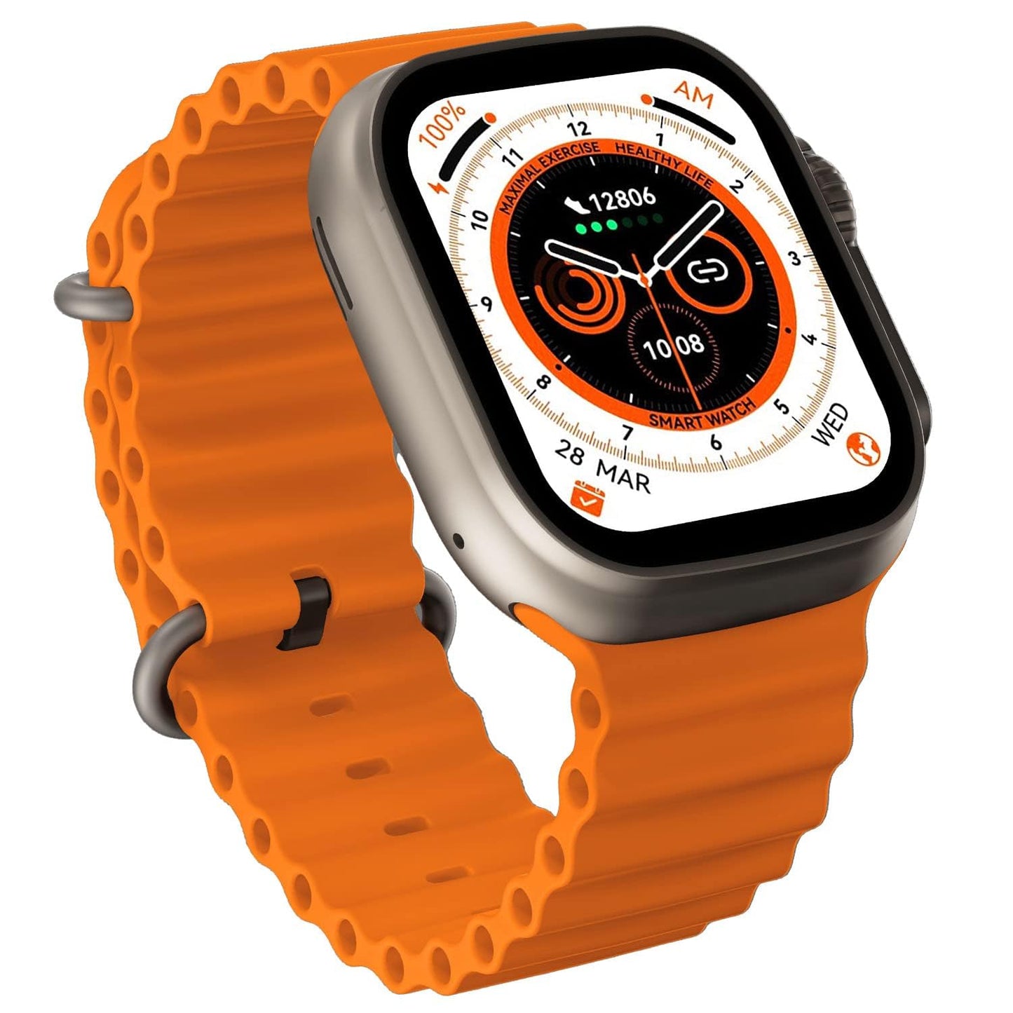 T800 Ultra LTE Smart Watch with Orange Silicon Band With Digital Display